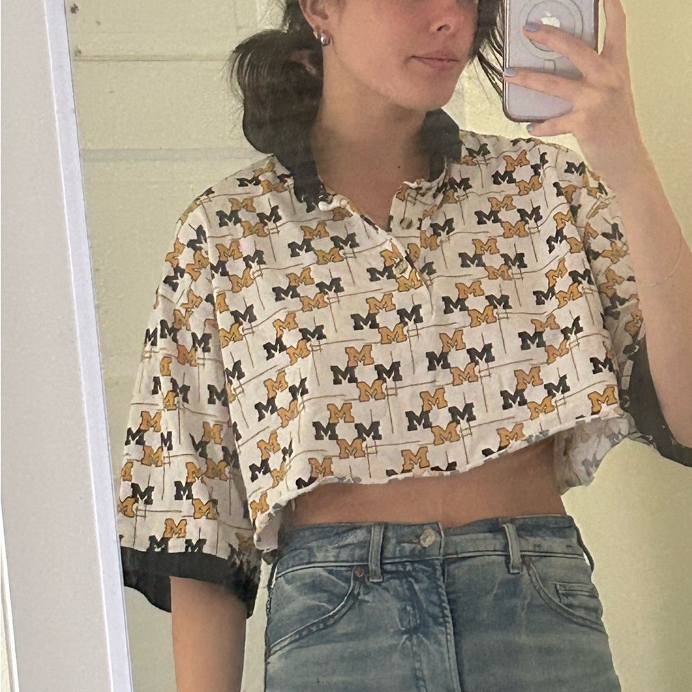 UMich Patterned Cropped Polo